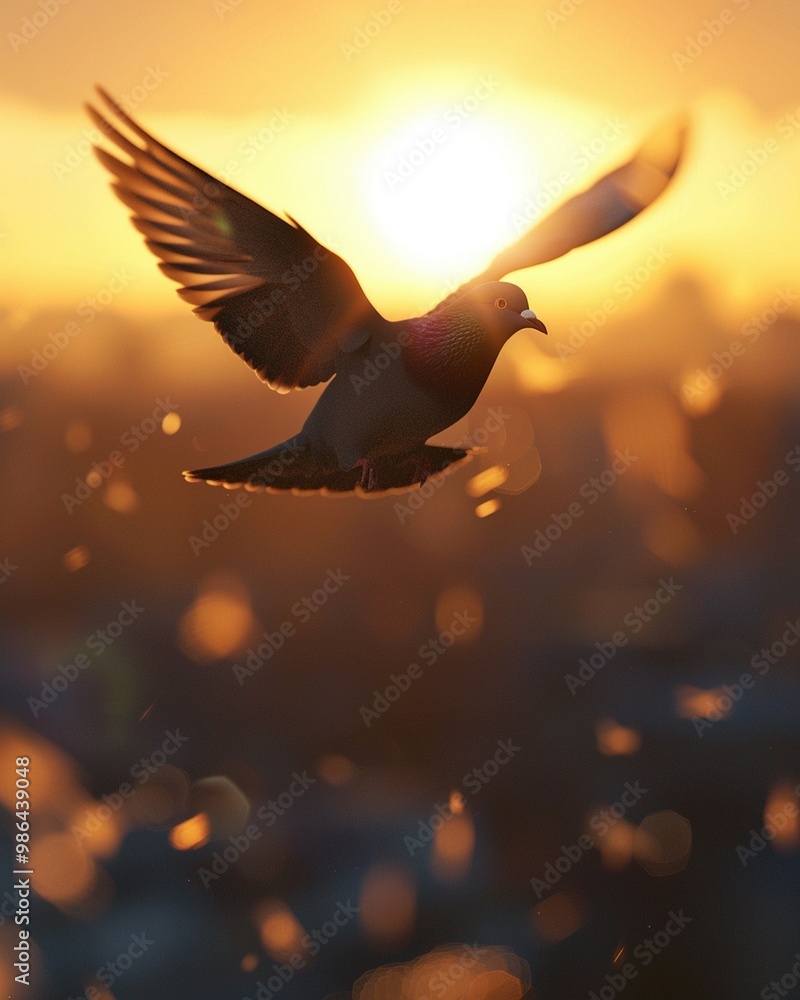 Fototapeta premium White doves bird flying air sunset image