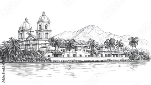 Tipitapa, Nicaragua, black and white pen pencil hand-drawn effect drawing illustration for travel poster, card, wallpaper, backdrop or banner. Modern, clear, artistic and simple photo