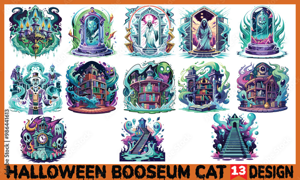 Fototapeta premium Halloween Booseum T-Shirt Design - Calligraphy Graphic Typography Element, Isolated on White Background, SVG Vector. Hand-Drawn Lettering Phrase, Perfect for Adobe Stock Designs