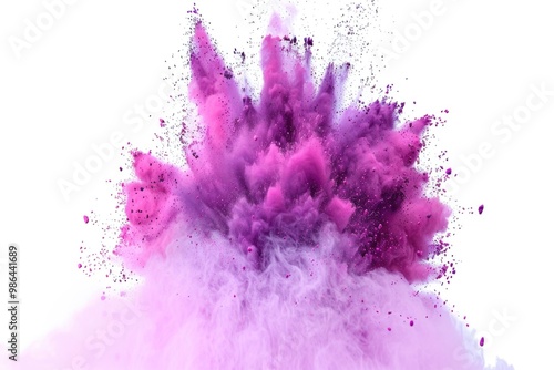 Freeze motion of color powder exploding on white background. photo