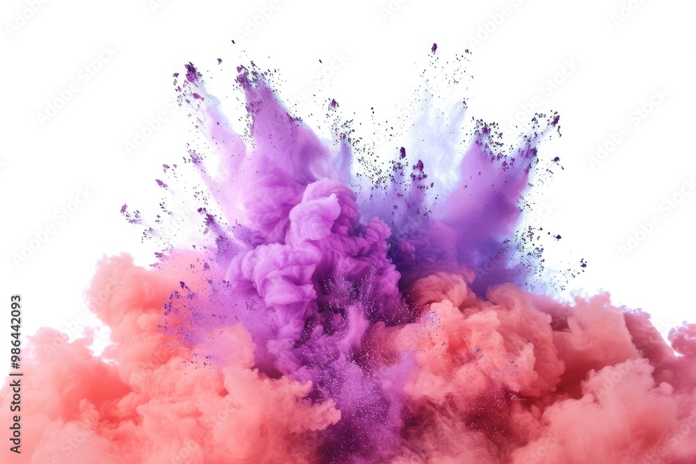 Freeze motion of colored powder explosions isolated on white background