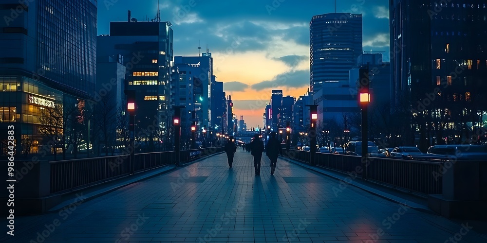 Fototapeta premium Night Walk Through Cityscape in Japan