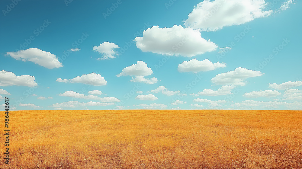 Golden Wheat Field Under a Blue Sky with Clouds Golden Wheat Field Under a Blue Sky with Clouds
