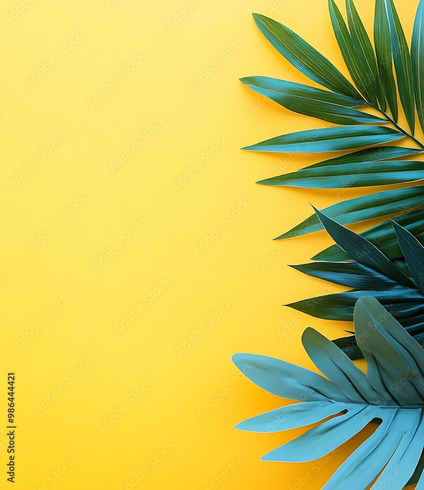 Tropical Leaves on Yellow Background Tropical Leaves on Yellow Background