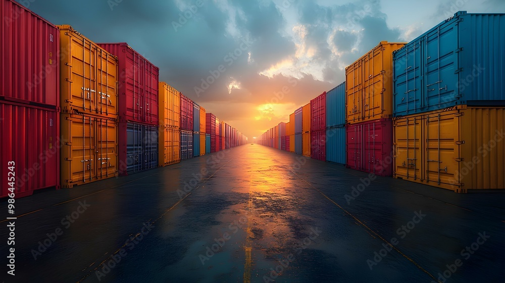 Fototapeta premium Containers at Sunset