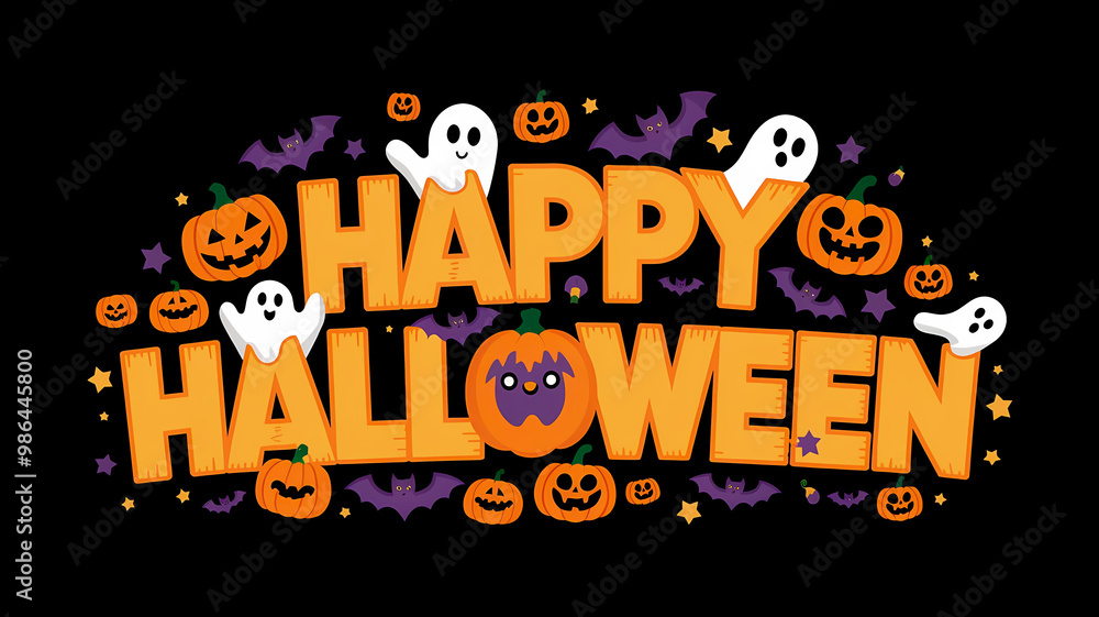Happy Halloween poster template with spooky creatures elements on abstract background, graphic design illustration wallpaper, party invitation flyer Happy Halloween poster template with spooky creatures elements on abstract background, graphic design illustration wallpaper, party invitation flyer