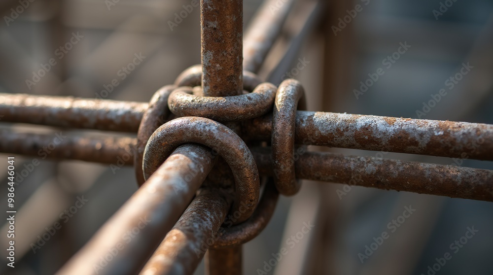 Close-up of steel rebar tied on a construction site Close-up of steel rebar tied on a construction site