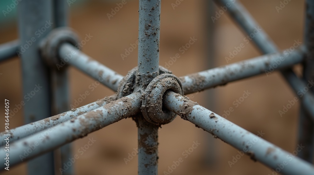 Close-up of steel rebar being tied together on construction site Close-up of steel rebar being tied together on construction site