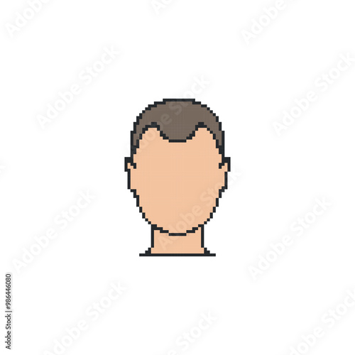 Pixelated bald avatar. Simple pixel art faceless human figure with partial hair on the sides.