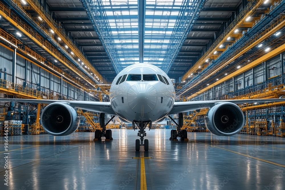 Airplane in the hangar of the airport. 3d rendering. Airplane in the hangar of the airport. 3d rendering.