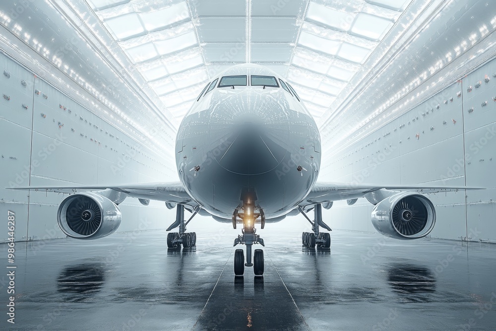 3d rendering of a passenger plane in the airport with a blurred background