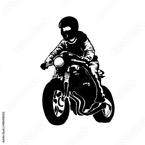 silhouette of a person riding a touring motorbike without a background photo