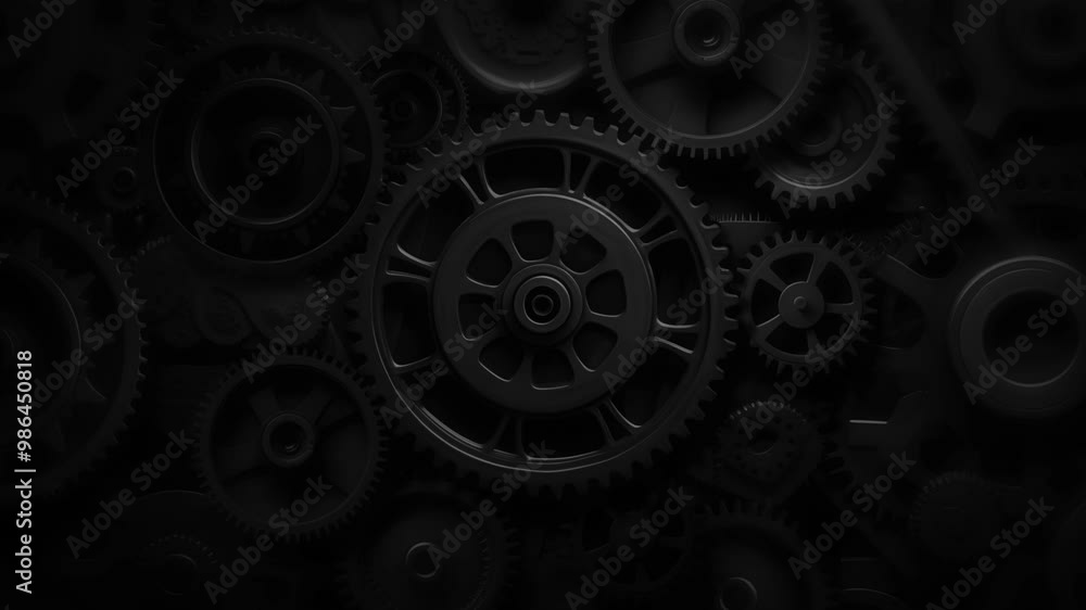 Black Background With Rotating Black Gear Black Background With Rotating Black Gear