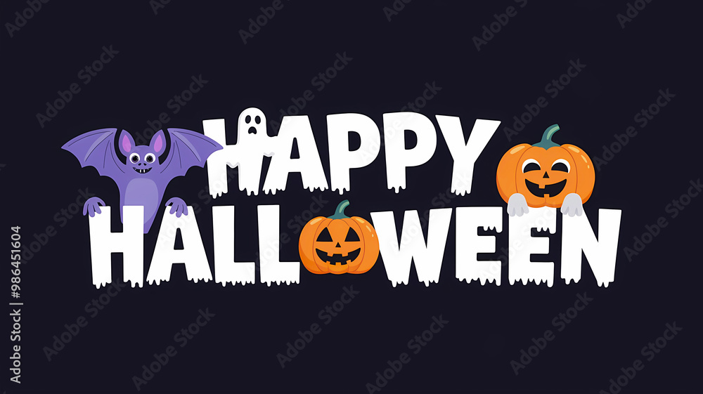 Happy Halloween poster template with spooky creatures elements on abstract background, graphic design illustration wallpaper Happy Halloween poster template with spooky creatures elements on abstract background, graphic design illustration wallpaper