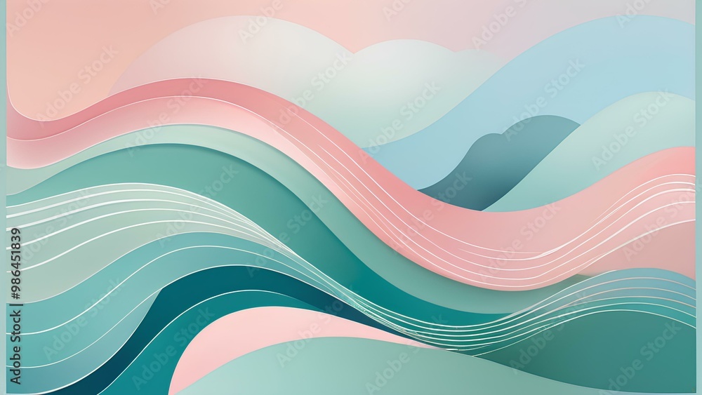 Soothing abstract image with flowing shapes dominated by pastel blue, green, and pink colors. Soothing abstract image with flowing shapes dominated by pastel blue, green, and pink colors.