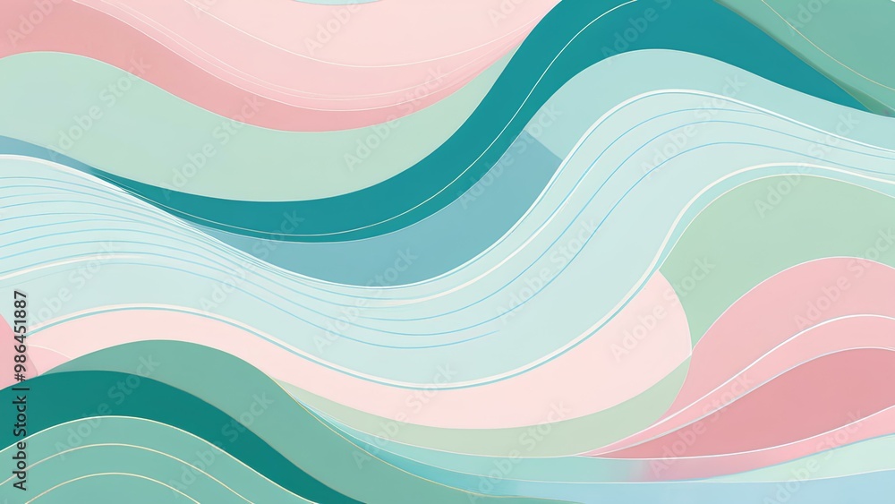 Soothing abstract image with flowing shapes dominated by pastel blue, green, and pink colors. Soothing abstract image with flowing shapes dominated by pastel blue, green, and pink colors.