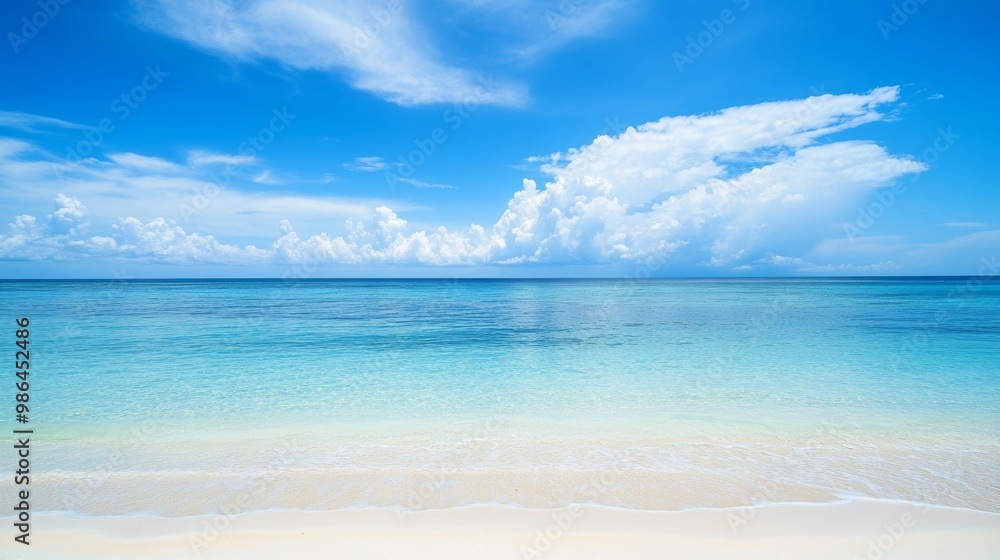 Serenity of a Clear Sky and Blue Sea on a White Sand Beach - Perfect for Summer Vacation or Travel Brochures Generative AI Serenity of a Clear Sky and Blue Sea on a White Sand Beach - Perfect for Summer Vacation or Travel Brochures Generative AI