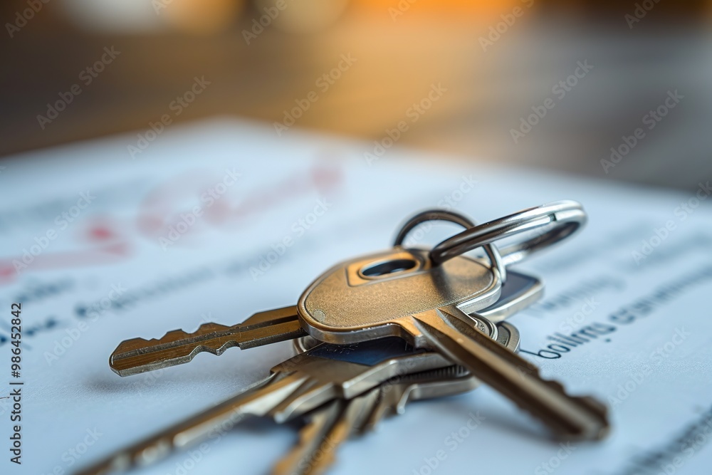 Keys on contract paper symbolizing real estate purchase Keys on contract paper symbolizing real estate purchase