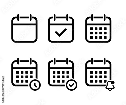 calendar planner icon set. reminder organizer event sign symbol isolated illustration.