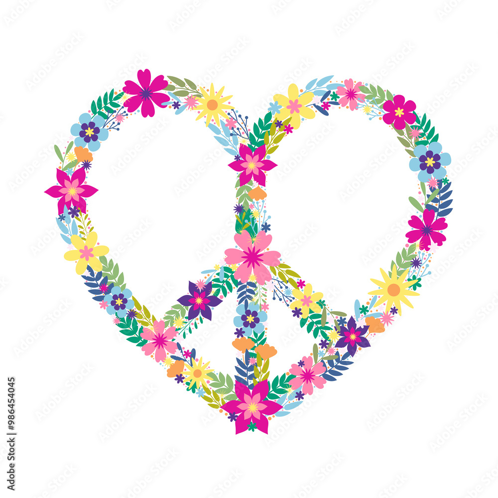 Floral Heart Peace symbol icon on a transparent background. Flowers logo design. World Peace Day design. Anti military movement emblem, no war symbol Floral Heart Peace symbol icon on a transparent background. Flowers logo design. World Peace Day design. Anti military movement emblem, no war symbol