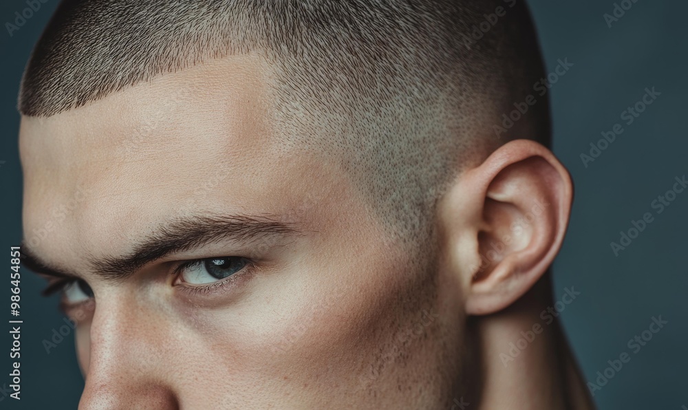 Obraz premium Close-up of a man's face and ear.