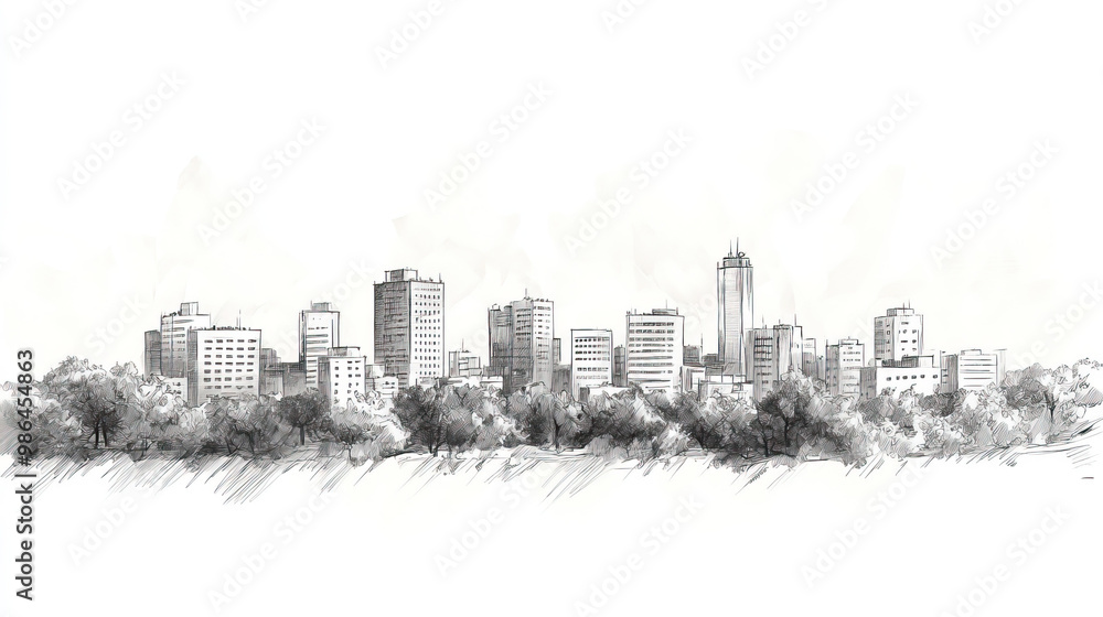 Fototapeta premium Wau, South Sudan, black and white pen pencil hand-drawn effect drawing illustration for travel poster, card, wallpaper, backdrop or banner. Modern, clear, artistic and simple