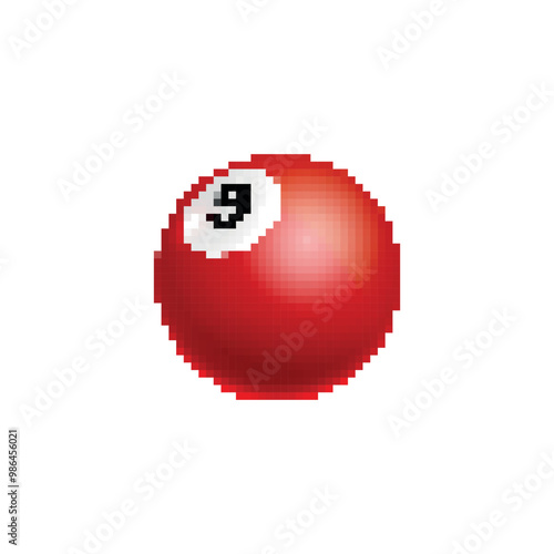 Pixelated red billiard ball icon. Simple pixel art red billiard ball with the number 9.