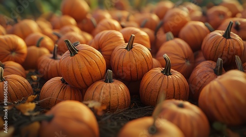 A pile of pumpkins, close-up, orange color tone, autumn season aethstetic, fresh and juicy appearance photo