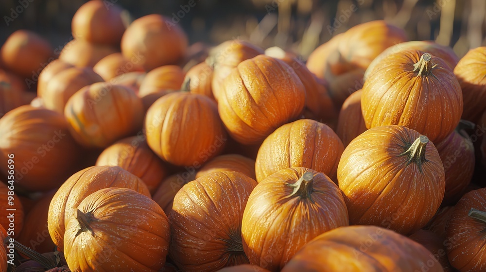 Obraz premium A pile of pumpkins, close-up, orange color tone, autumn season aethstetic, fresh and juicy appearance