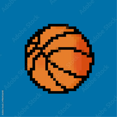 Pixelated basketball icon. Retro pixel icon basketball in vibrant colors