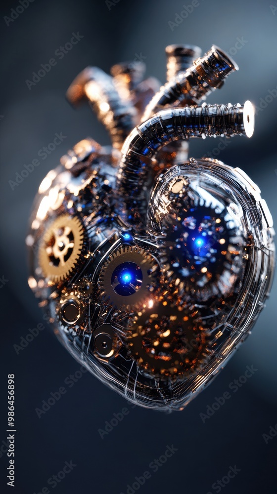 Steampunk Iron Heart with Glowing Mechanical Elements Steampunk Iron Heart with Glowing Mechanical Elements