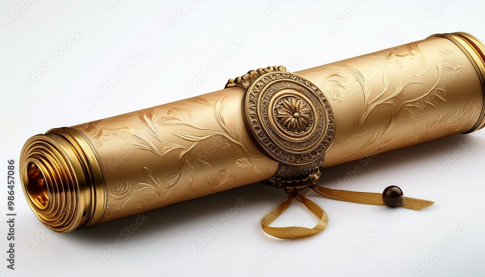 A rolled up scroll of parchment with a golden seal, isolated on white. Perfect for historical or fantasy concepts. A rolled up scroll of parchment with a golden seal, isolated on white. Perfect for historical or fantasy concepts.