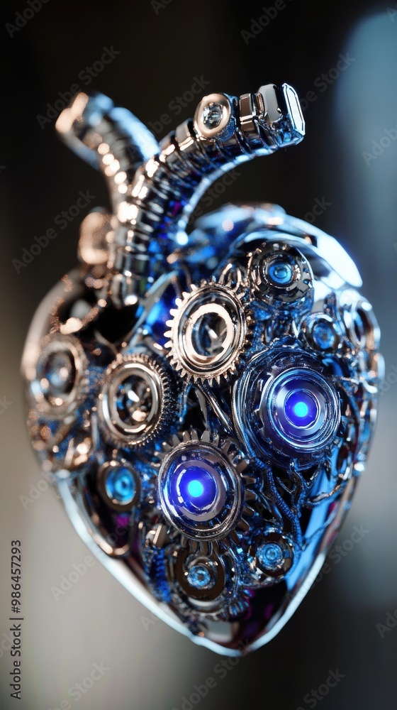 Steampunk Iron Heart with Glowing Mechanical Elements Steampunk Iron Heart with Glowing Mechanical Elements