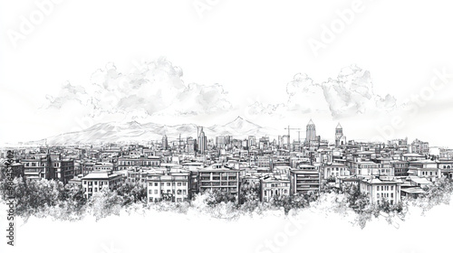 Yerevan, Armenia, black and white pen pencil hand-drawn effect drawing illustration for travel poster, card, wallpaper, backdrop or banner. Modern, clear, artistic and simple