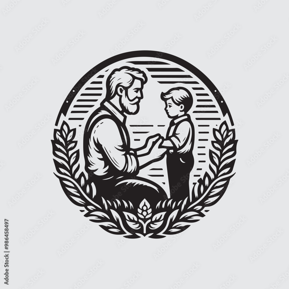father and son vector art. International Day of Families, Father's day, fathers care, father and son, father and daughter vintage line art logo. father and son vector art. International Day of Families, Father's day, fathers care, father and son, father and daughter vintage line art logo.