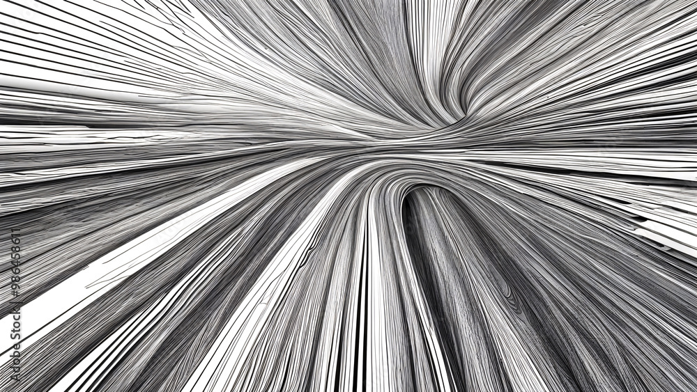 Obraz premium Thick and thin black lines are drawn overlapping each other on white paper. surrealist art style,