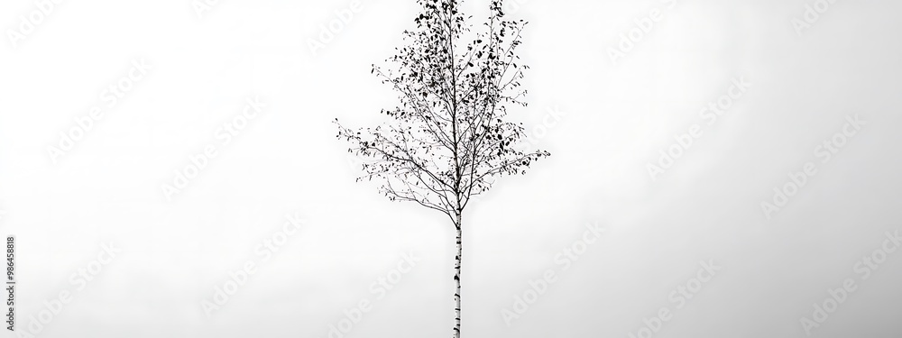 Fototapeta premium A Single Birch Tree Standing Tall Against a Cloudy Sky
