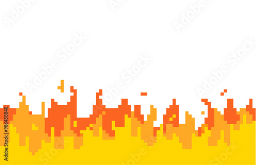 Pixelated fire illustration. Simple pixel art of orange and yellow flames with sharp edges