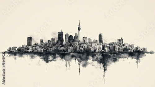 Zarqa, Jordan, black and white pen pencil hand-drawn effect drawing illustration for travel poster, card, wallpaper, backdrop or banner. Modern, clear, artistic and simple photo