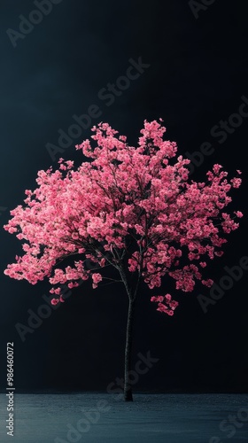 The cherry blossom tree showcases its vibrant pink flowers symbolizing springs arrival