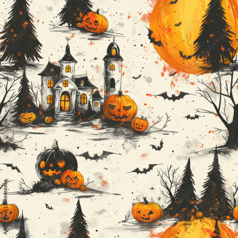Fototapeta premium Seamless pattern of Halloween. AI generative