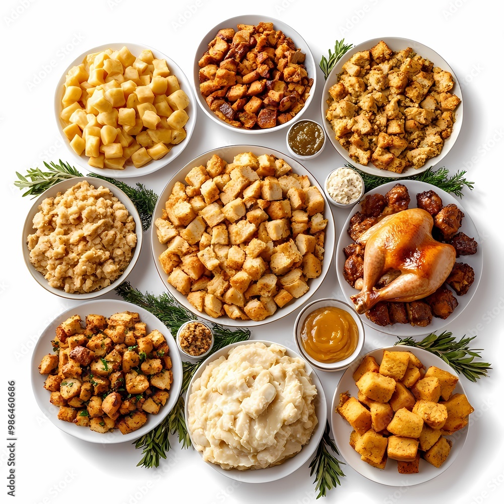 Traditional Thanksgiving Feast with Various Side Dishes Traditional Thanksgiving Feast with Various Side Dishes