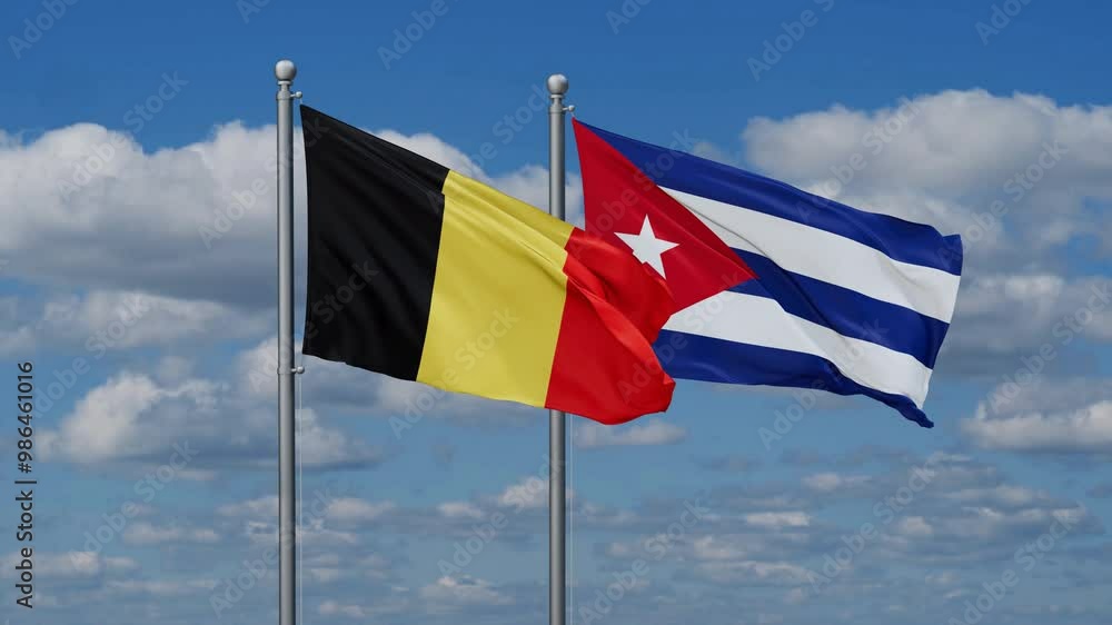 Cuba and Belgium flags flying together, video concept of the relationship, two country cooperation concept Cuba and Belgium flags flying together, video concept of the relationship, two country cooperation concept