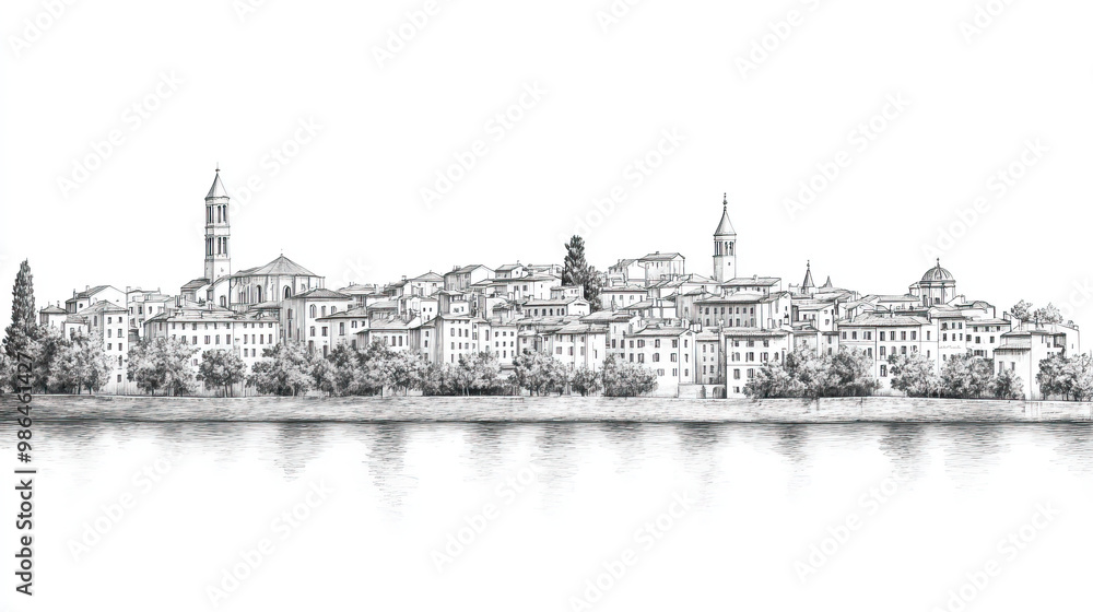 Fototapeta premium Aix, en, black and white pen pencil hand-drawn effect drawing illustration for travel poster, card, wallpaper, backdrop or banner. Modern, clear, artistic and simple