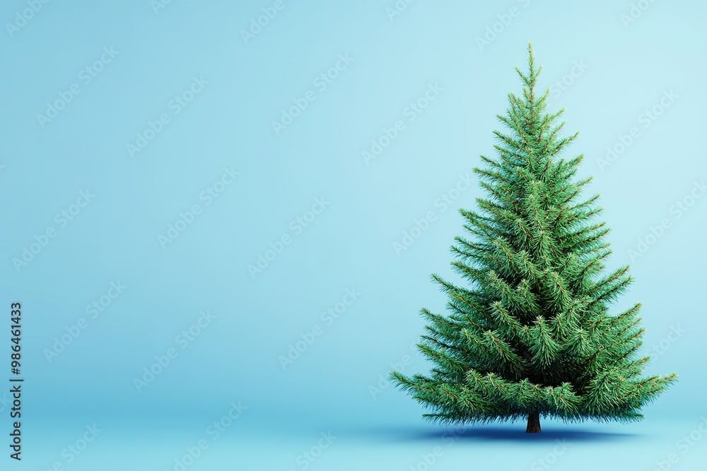 Green Christmas tree on blue background with space Green Christmas tree on blue background with space