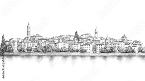 Aix, en, black and white pen pencil hand-drawn effect drawing illustration for travel poster, card, wallpaper, backdrop or banner. Modern, clear, artistic and simple