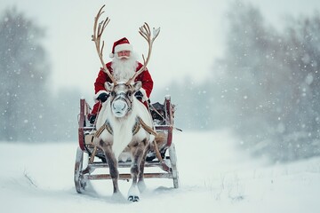 Deken met foto Kerstmis motieven patronen Santa Claus riding sleigh with reindeer in snowy landscape  © Larisa