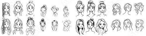 Modern hand-drawn doodle character illustration of a girl