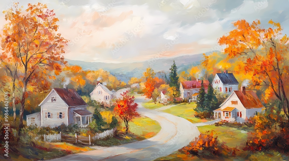Obraz premium Serene Rustic Autumn Village Landscape