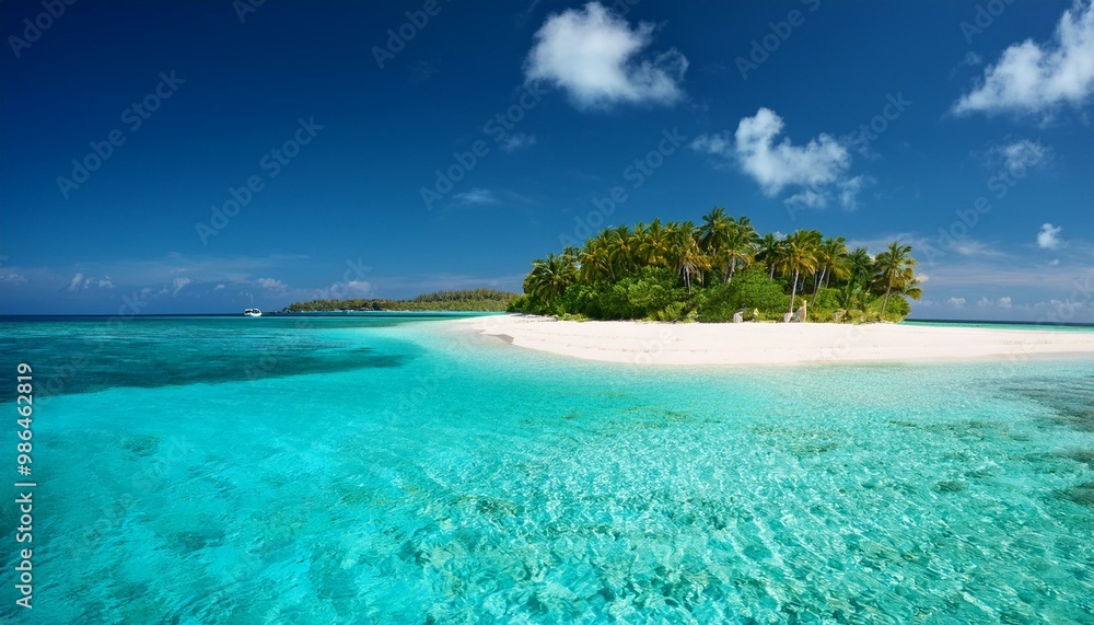 A small, tropical island with white sand beaches and clear blue water A small, tropical island with white sand beaches and clear blue water